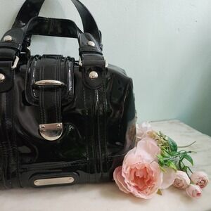 Via Repubblica Womens Black‎ Patent Leather Hand Bag Shiny Purse